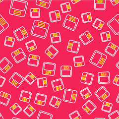 Line Bathroom scales icon isolated seamless pattern on red background. Weight measure Equipment. Weight Scale fitness sport concept. Vector