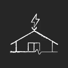 Foto op Canvas Lightning rod chalk white icon on dark background. Protecting buildings from lightning strike damage. Discharging dangerous electricity. Isolated vector chalkboard illustration on black © bsd studio