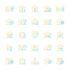 Building safety requirements gradient linear vector icons set. Remodeling house. Standards for buildings design. Thin line contour symbols bundle. Isolated outline illustrations collection