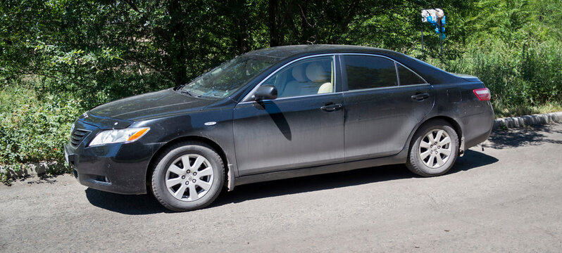Kazakhstan, Ust-Kamenogorsk, june 26, 2021: Toyota Camry XV40. Black japanese car