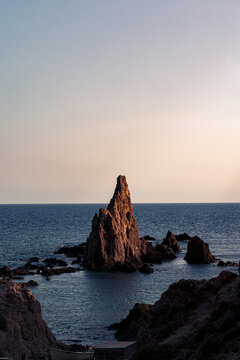 Scenic view of the Cabo de Gata-Nijar Natural Park in Spain during a beautiful sunset