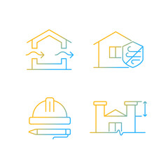 Standards for residential construction gradient linear vector icons set. Natural ventilation. Weather resistance. Thin line contour symbols bundle. Isolated outline illustrations collection