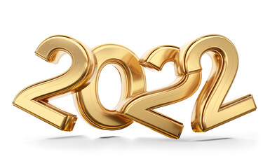 2022 golden bold letters isolated on white 3d-illustration