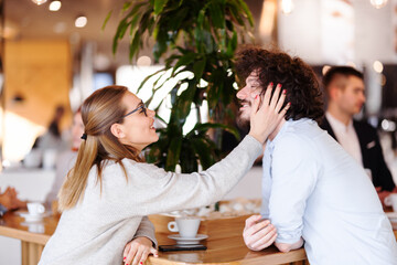 People at a cafe bar. Having fun. Conversations. Meetings. Casual and formal clothings.
