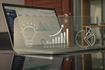 money register on table with business growth and investment concept 