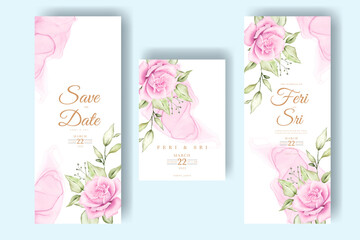 beautiful flowers and leaves watercolor wedding invitation card template