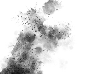 Abstract black ink watercolor spots set on white background - paint illustration - random - movement - texture wallpaper - big splash - drip - splatter
