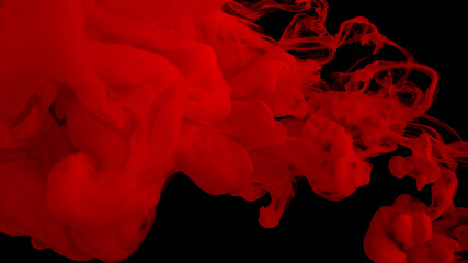 Red cloud of ink. Awesome abstract background. Drops of red ink in water. Cosmic star background....