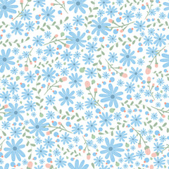 Floral pattern. Pretty flowers on white background. Printing with small blue flowers. Ditsy print. Seamless texture. Cute flower patterns. elegant template for fashionable printers