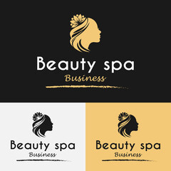 Women Head Silhouette with Lotus Flower for Beauty Spa Logo Design Template. Suitable for Cosmetic Dermatology Beauty Medi Spa Therapy Medicine Salon Business Brand.