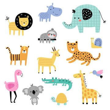 vector set of cute jungle safari animals