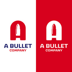 Letter Initial A with Bullet Ammo Projectile Cartridge Ammo for Gun Shop Armory Army Military Soldier Brand Business Company in Simple Flat Retro Logo Design Template.