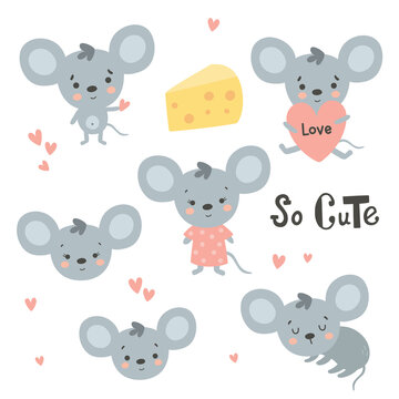 vector illustration of cute mice and text