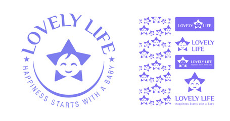 creative bold Minimalist smiling baby star logo for baby care brands and products with pattern design