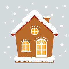 Gingerbread house. Festive food, New Year's sweets. Winter illustration