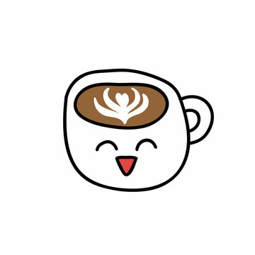 cappuccino emoji doodle icon, vector color line illustration