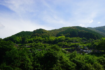 Fototapeta na wymiar Rural Landscape over Mountain range in Kochi, Shikoku, Japan - 日本 四国 高知 田園風景 