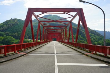 Red Iron Tsu Ohashi bridge over Shimanto River in Kochi, Shikoku, Japan - 日本 四国 高知 四万十川 津大橋	