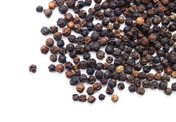 Red and black peppercorns, isolated on white background 