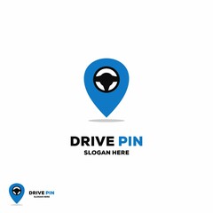 Driver pin logo design on isolated background, Steering Wheel with pointer logo concept