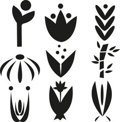 set of drawing vector template contoured black plants on a white background
