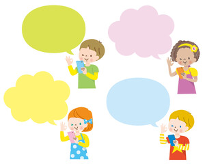 スマホで交流する世界の子供達のイラスト