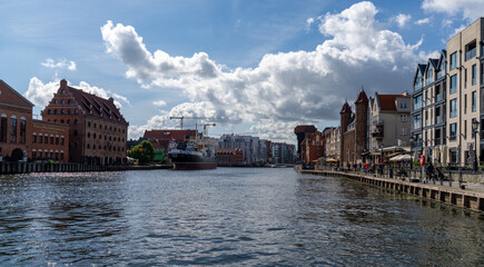 view of the historic city center of Danzig on the Motlawa Canal