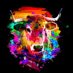 Foto op Canvas bull head with creative abstract elements isolated on white background, close view  © reznik_val