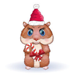 Greeting christmas card with funny hamster character