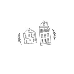 Illustration of cute hand-drawn houses. - 458952726