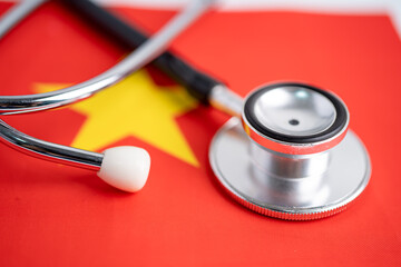 Stethoscope on China flag, check problem of business and finance concept.