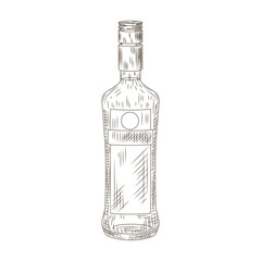 Fototapeta na wymiar Bottle schnapps isolated on white background. Bottle in engraved style.
