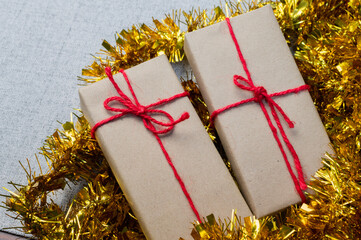 gift box, new year gift box, Christmas gift box ,copy space. Christmas, hew year, birthday concept.