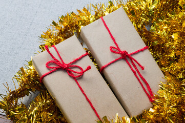 gift box, new year gift box, Christmas gift box ,copy space. Christmas, hew year, birthday concept.