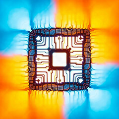 artistic render of a quantum computer chip with data connections