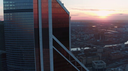 A morning scenery with a scyscrapper