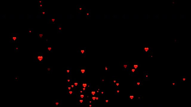 Hearts of love and romance float and fly in their attractive red color with ProRes codec Isolated by Alpha channel (transparent background) Use it to enhance any video presentation or animation movie
