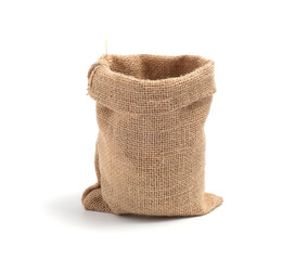 Brown empty sack bag, small isolated on white background