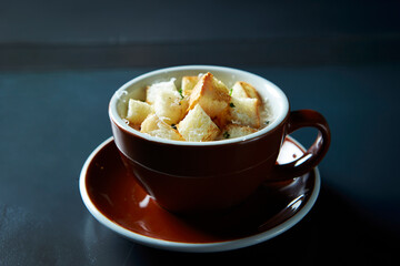 crouton in a coffee cup