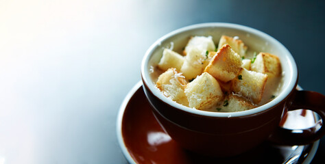 crouton in a coffee cup