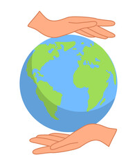 hands close the planet from pollution, save the planet, a small process of a plant, Earth Day concept