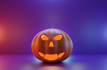 3d Rendering.Halloween Pumpkins In A Spooky Forest At Night