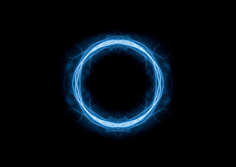 Blue fractal circle lightning background, electrical abstract