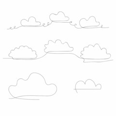 A set of clouds drawn in one continuous line on a white background