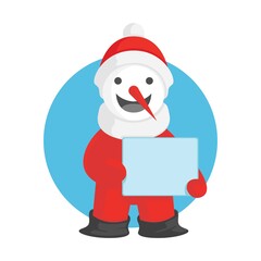 the Snowman with costume santa claus holding blank board vector illustration