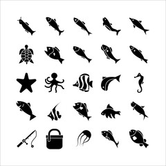 Fish icon set vector solid for website, mobile app, presentation, social media.