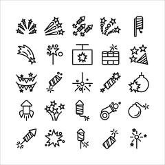 Firework icon set vector line for website, mobile app, presentation, social media.