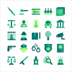 Law icon set vector flat for website, mobile app, presentation, social media.