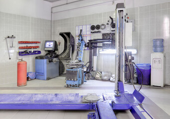 Empty auto repair and tyre shop.