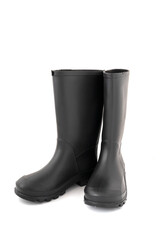 Pair of black high rubber boots, rain boots isolated on white